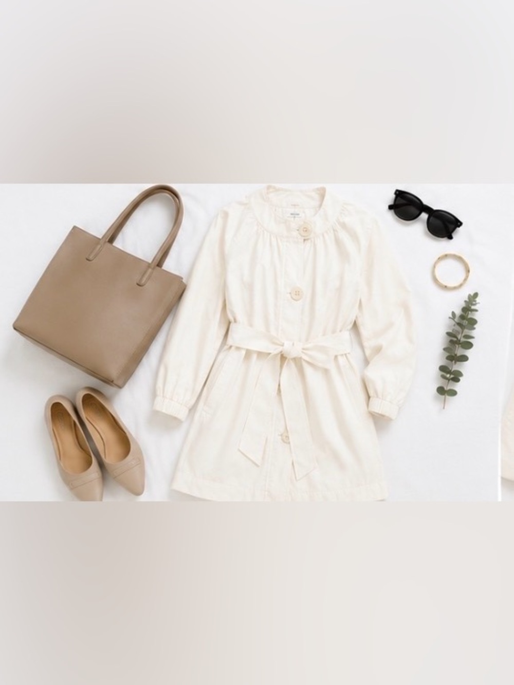 [Vince] Off-White Belted Raincoat Trench Coat Lined Minimal Chic XS - Picture 9 of 10